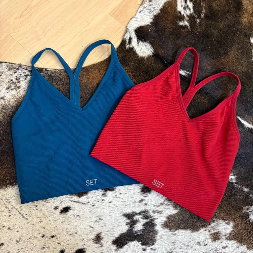 SET ACTIVE Bundle Ribbed V-neck Crop Tops Tank Racerback Size Small